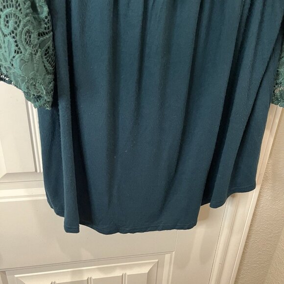 Womens Hunter Green Off Shoulder Lace Sleeves Boho Cottage Core Top 2X Romantic - Picture 4 of 10